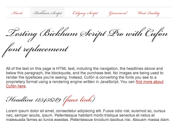 Testing Bickham Script Pro with Cufon